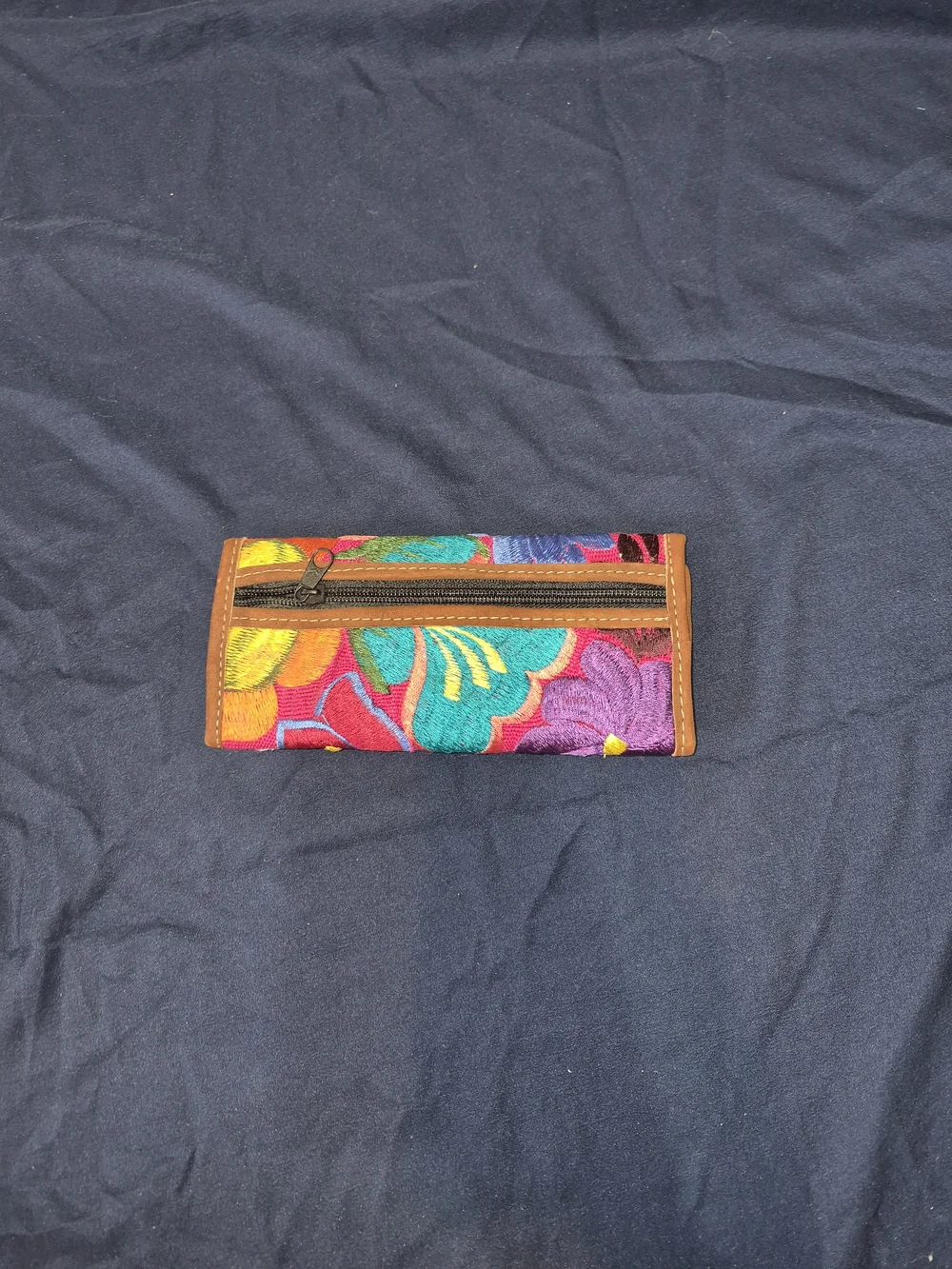 Floral Embroidered Trifold Wallet - Pink & Multicolor